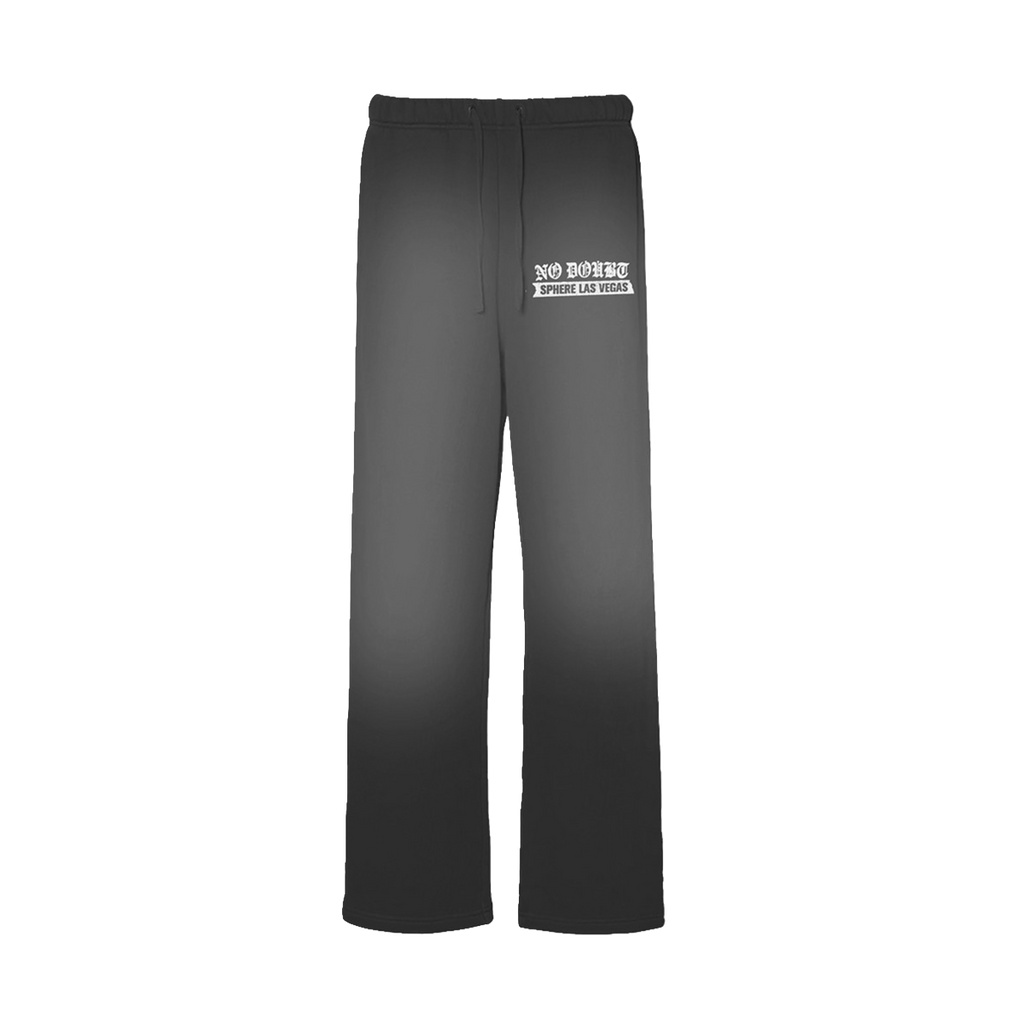 Black unisex trackpants feature No Doubt Sphere Las Vegas logo art on front left leg.