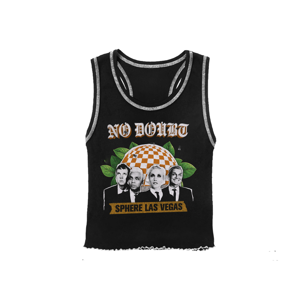 Black tank top features No Doubt Sphere art on front.