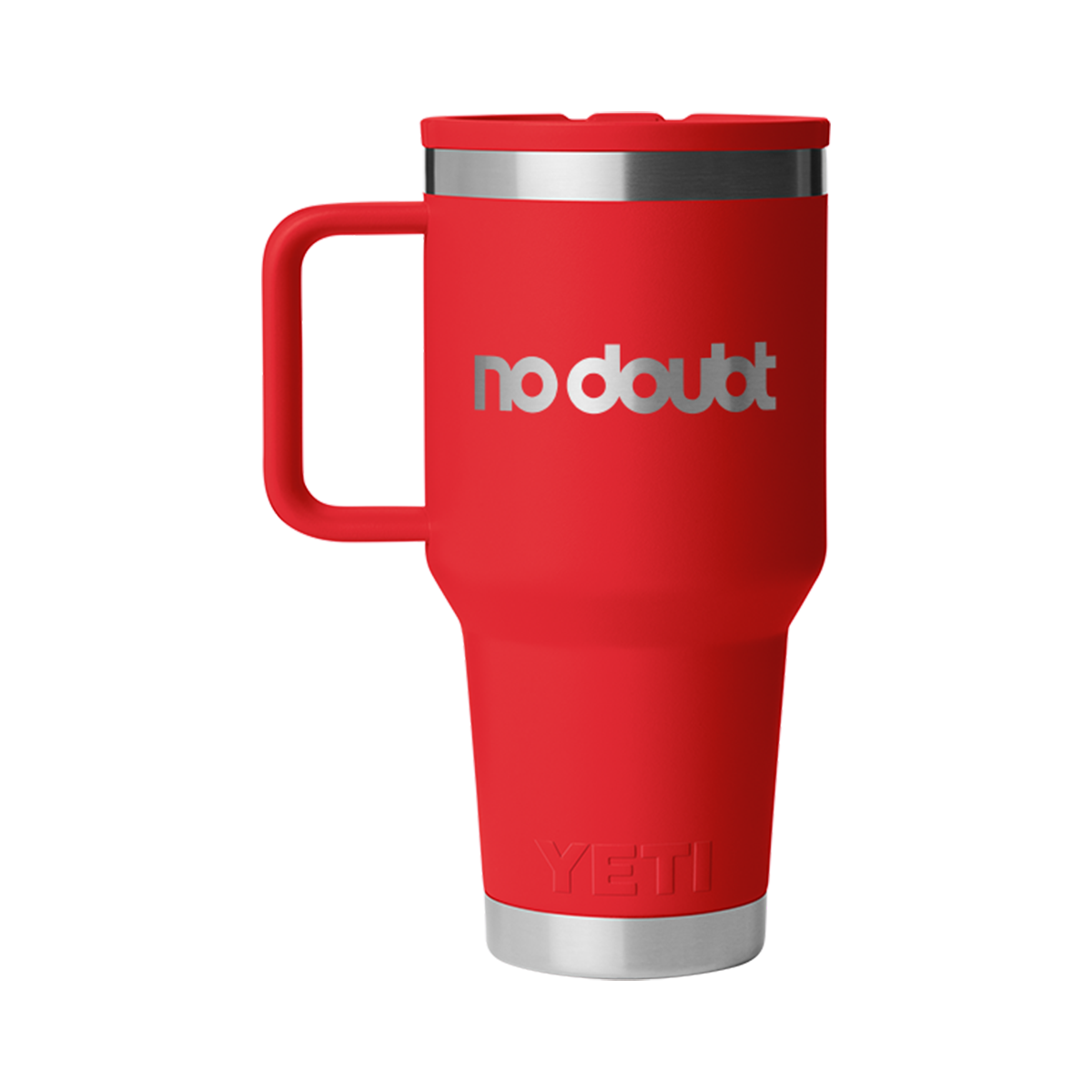 Red YETI mug with 'no doubt' text 
