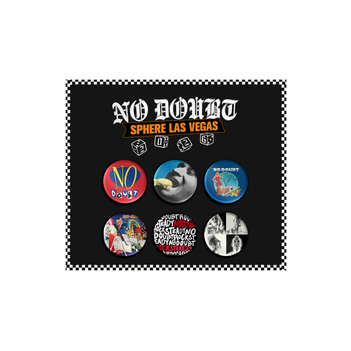 No Doubt pin set featuring 6 pins with artwork from each album.
