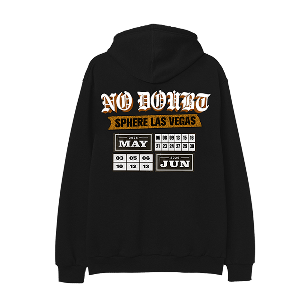 Black hoodie with 'NO DOUBT' and 'Sphere Las Vegas' text above the May and June event dates on the back.