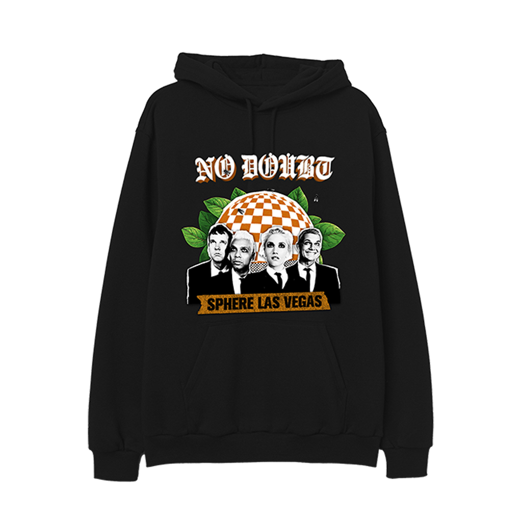 Black hoodie with Sphere Las Vegas and Band photo artwork on the front