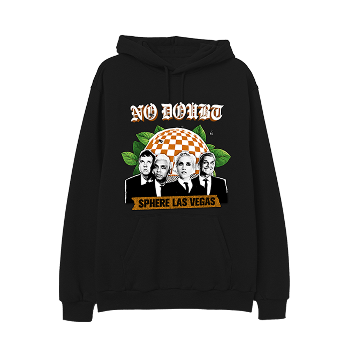 Black hoodie with Sphere Las Vegas and Band photo artwork on the front