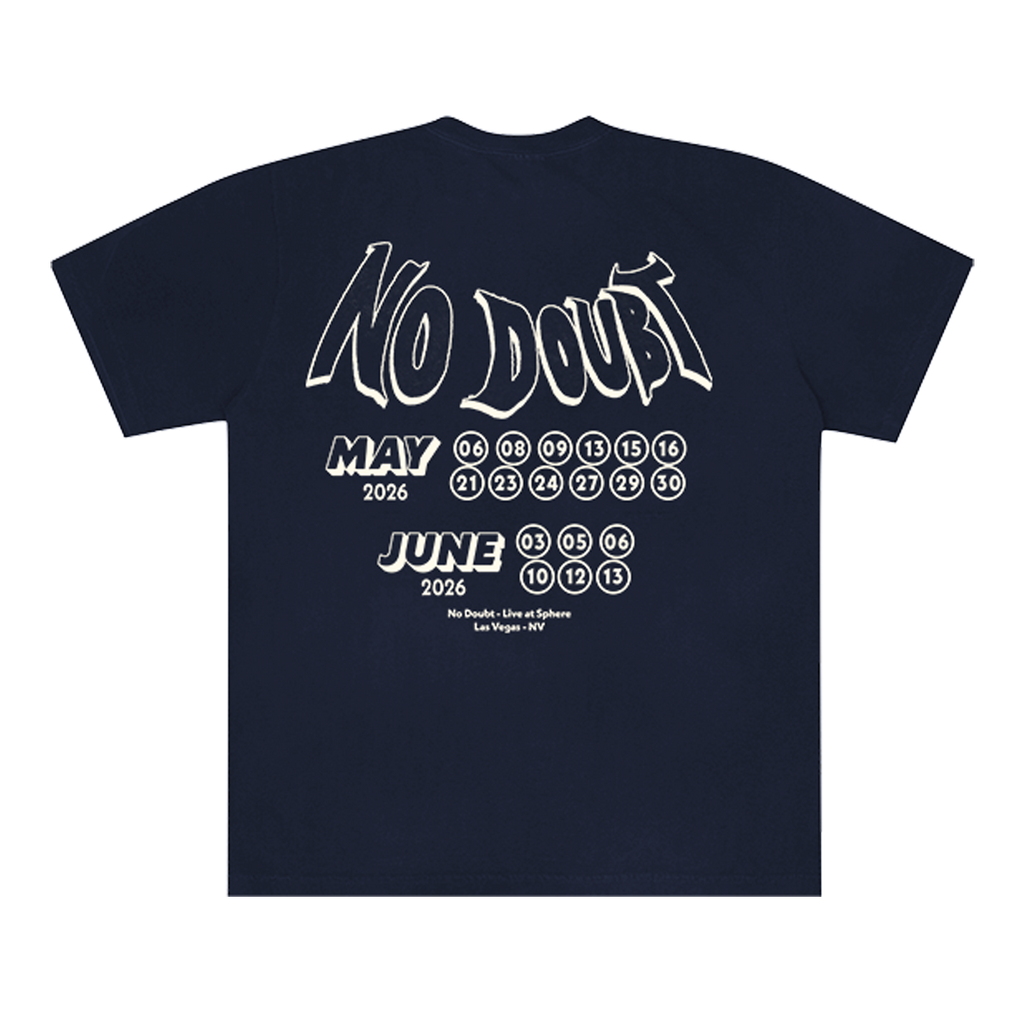 Navy unisex tee features Las Vegas 2026 show dates printed on back.