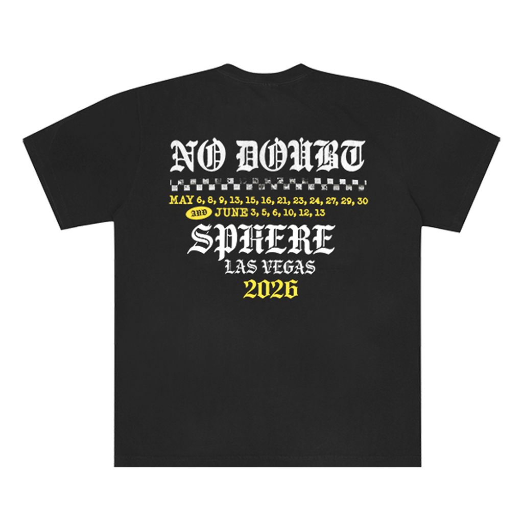 Black unisex tee features Las Vegas 2026 show dates printed on back.