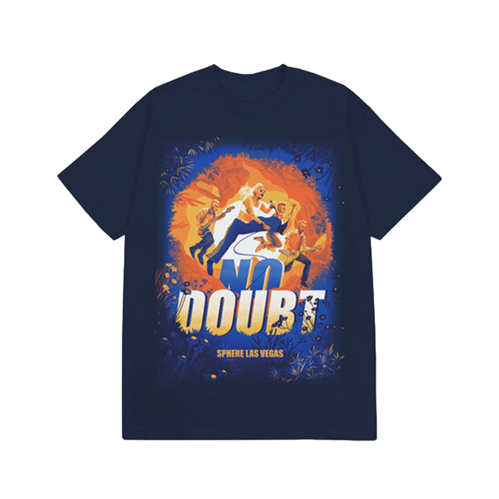 Navy blue t-shirt with colorful graphic No Doubt Sphere Las Vegas design on the back